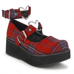 Demonia SPRITE-02 Red Plaid Fabric Mary Janes