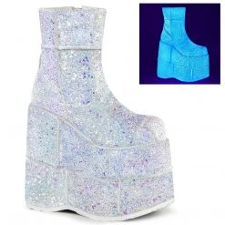 Demonia STACK-201G White Multi Glitter Ankle Boot Boots