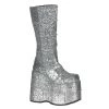 Demonia STACK-301G Silver Glitter Knee Boot