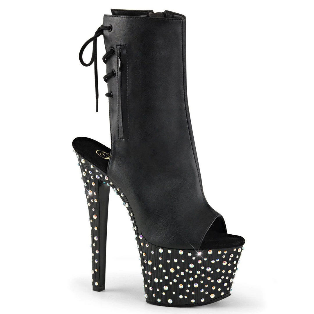 Pleaser STARDANCE-1018-7 Black/Silver Multi Rhinestone Ankle Boot Boots 3 Pleaser STARDANCE-1018-7 Black/Silver Multi Rhinestone Ankle Boot Boots