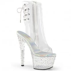 Pleaser Boots STARDANCE-1018C-7 Clear-Silver Multi Rhinestone Ankle Boot