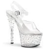 Pleaser STARDANCE-708 Clear-Silver Multi Rhinestone Platform Sandal