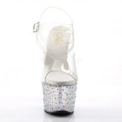 Pleaser STARDANCE-708 Clear-Silver Multi Rhinestone Platform Sandal