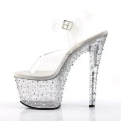 Pleaser STARDANCE-708 Clear-Silver Multi Rhinestone Platform Sandal