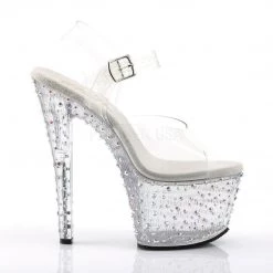 Pleaser STARDANCE-708 Clear-Silver Multi Rhinestone Platform Sandal