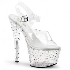 Pleaser STARDANCE-708 Clear-Silver Multi Rhinestone Platform Sandal
