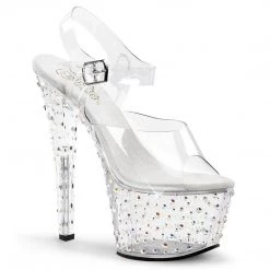 Pleaser STARDANCE-708 Clear-Silver Multi Rhinestone Platform Sandal