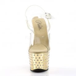 Pleaser STARDUST-708 Clear/Gold Chrome Platform Sandal Shoes