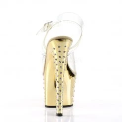 Pleaser STARDUST-708 Clear/Gold Chrome Platform Sandal Shoes