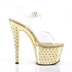 Pleaser STARDUST-708 Clear/Gold Chrome Platform Sandal Shoes