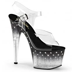 Pleaser STARDUST-708T Clear/Black-Clear Platform Sandal Shoes