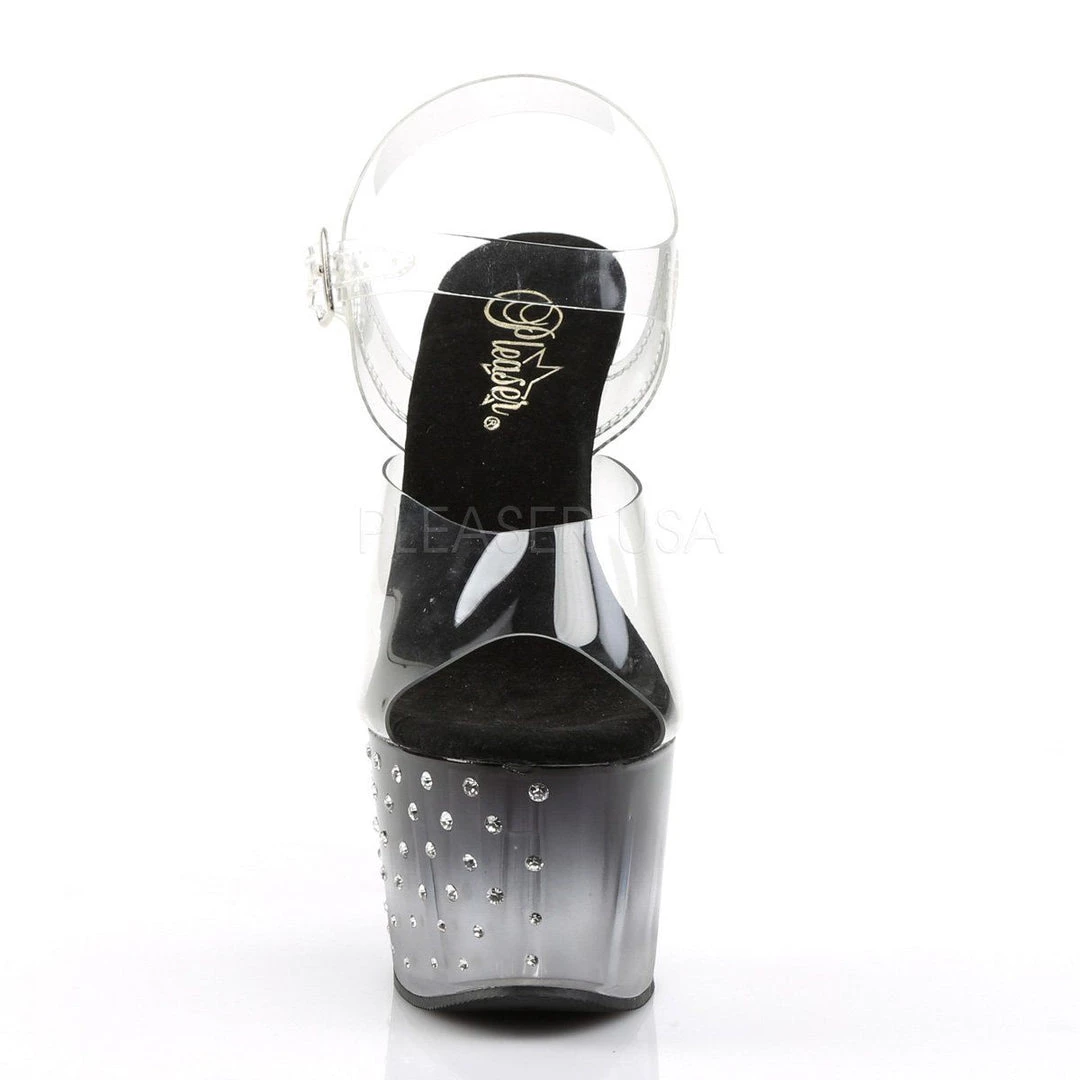 Pleaser STARDUST-708T Clear/Black-Clear Platform Sandal Shoes 4 Pleaser STARDUST-708T Clear/Black-Clear Platform Sandal Shoes