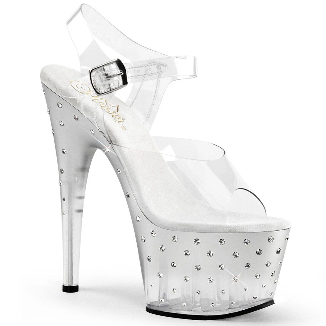 Pleaser STARDUST-708T Clear/Silver-Clear Platform Sandal 8 Pleaser STARDUST-708T Clear/Silver-Clear Platform Sandal