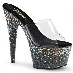 Pleaser STARhinestonePLASH-701 Clear/Black(Silver Hologram Stars) Slide Shoes