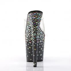 Pleaser STARhinestonePLASH-801 Clear/Black(Silver Hologram Stars) Slide Shoes