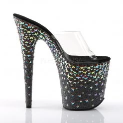 Pleaser STARhinestonePLASH-801 Clear/Black(Silver Hologram Stars) Slide Shoes