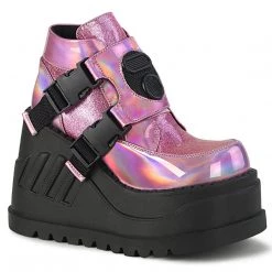 Demonia STOMP-15 Pink Hologram-Glitter Ankle Boot Boots