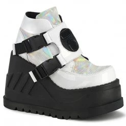Demonia Boots STOMP-15 White Patentent-Multi Ankle Boot
