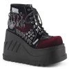 Demonia STOMP-18 Black Patent-Burgundy Velvet Ankle Boot Boots