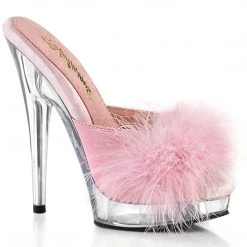 Fabulicious 6 Inch SULTRY-601F Baby Pink Pu-Marabou Fur/Clear