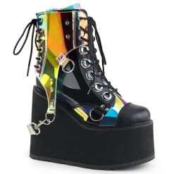 Demonia Boots SWING-115 Black Vegan Leather-Patent -Clear Hologram PVC Ankle Boot