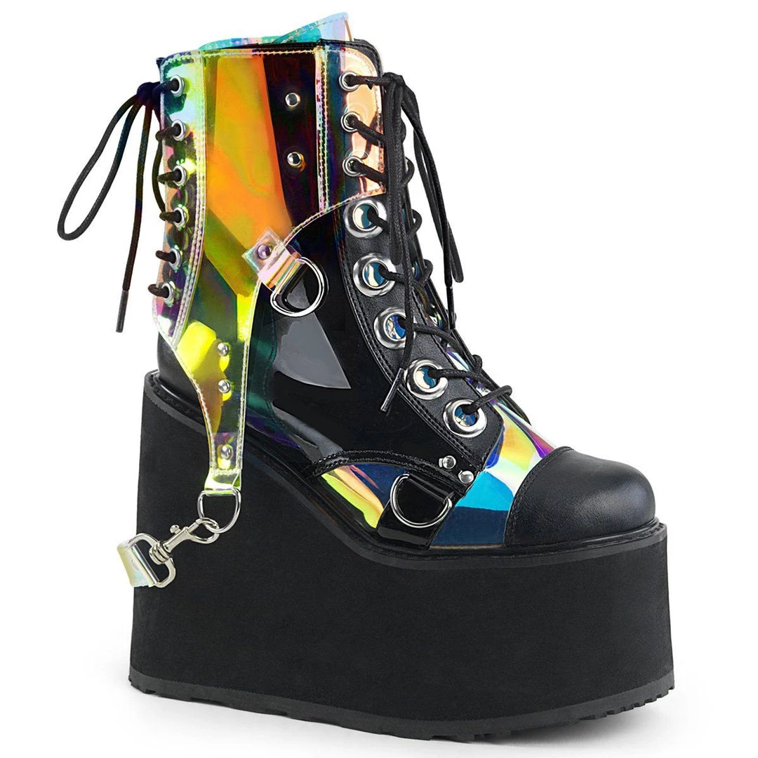 Demonia Boots SWING-115 Black Vegan Leather-Patent -Clear Hologram PVC Ankle Boot 3 Demonia Boots SWING-115 Black Vegan Leather-Patent -Clear Hologram PVC Ankle Boot