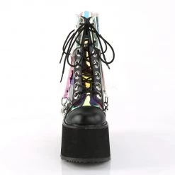 Demonia Boots SWING-115 Black Vegan Leather-Patent -Clear Hologram PVC Ankle Boot