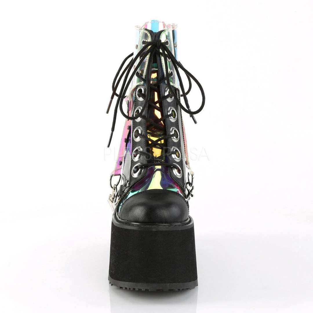 Demonia Boots SWING-115 Black Vegan Leather-Patent -Clear Hologram PVC Ankle Boot 4 Demonia Boots SWING-115 Black Vegan Leather-Patent -Clear Hologram PVC Ankle Boot