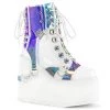 Demonia SWING-115 White Vegan Leather-Patent-Magic Mirror TPU Ankle Boot