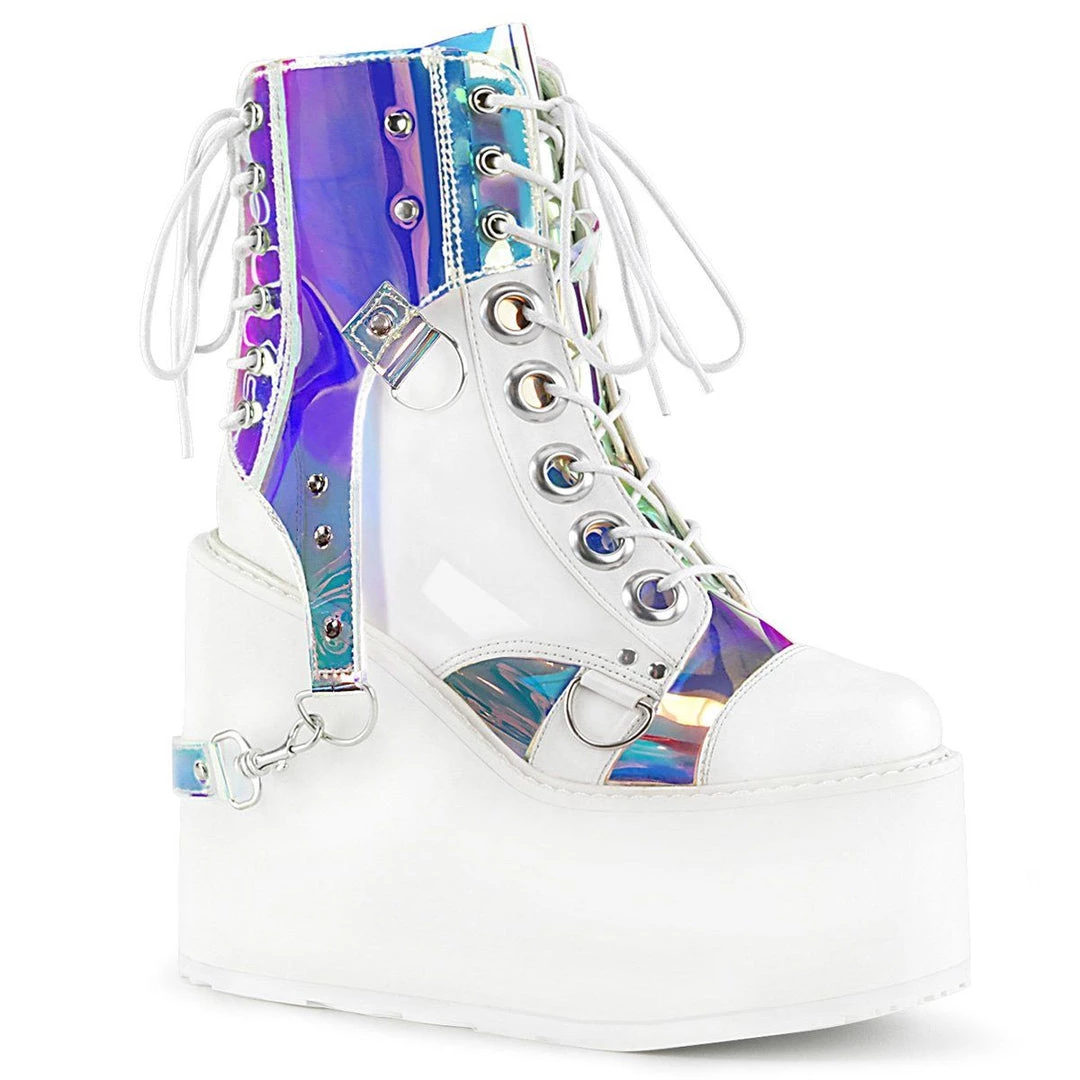 Demonia SWING-115 White Vegan Leather-Patent-Magic Mirror TPU Ankle Boot 3 Demonia SWING-115 White Vegan Leather-Patent-Magic Mirror TPU Ankle Boot