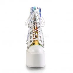 Demonia SWING-115 White Vegan Leather-Patent-Magic Mirror TPU Ankle Boot