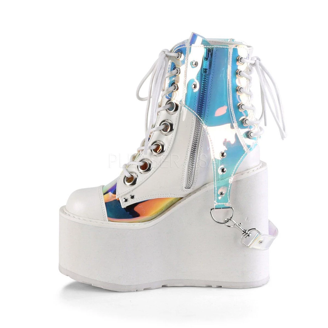 Demonia SWING-115 White Vegan Leather-Patent-Magic Mirror TPU Ankle Boot 5 Demonia SWING-115 White Vegan Leather-Patent-Magic Mirror TPU Ankle Boot