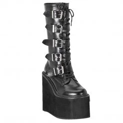 Demonia SWING-220 Black Vegan Leather Calf Boot Boots