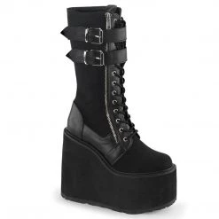 Demonia Boots SWING-221 Black Canvas-Vegan Leather Knee Boot