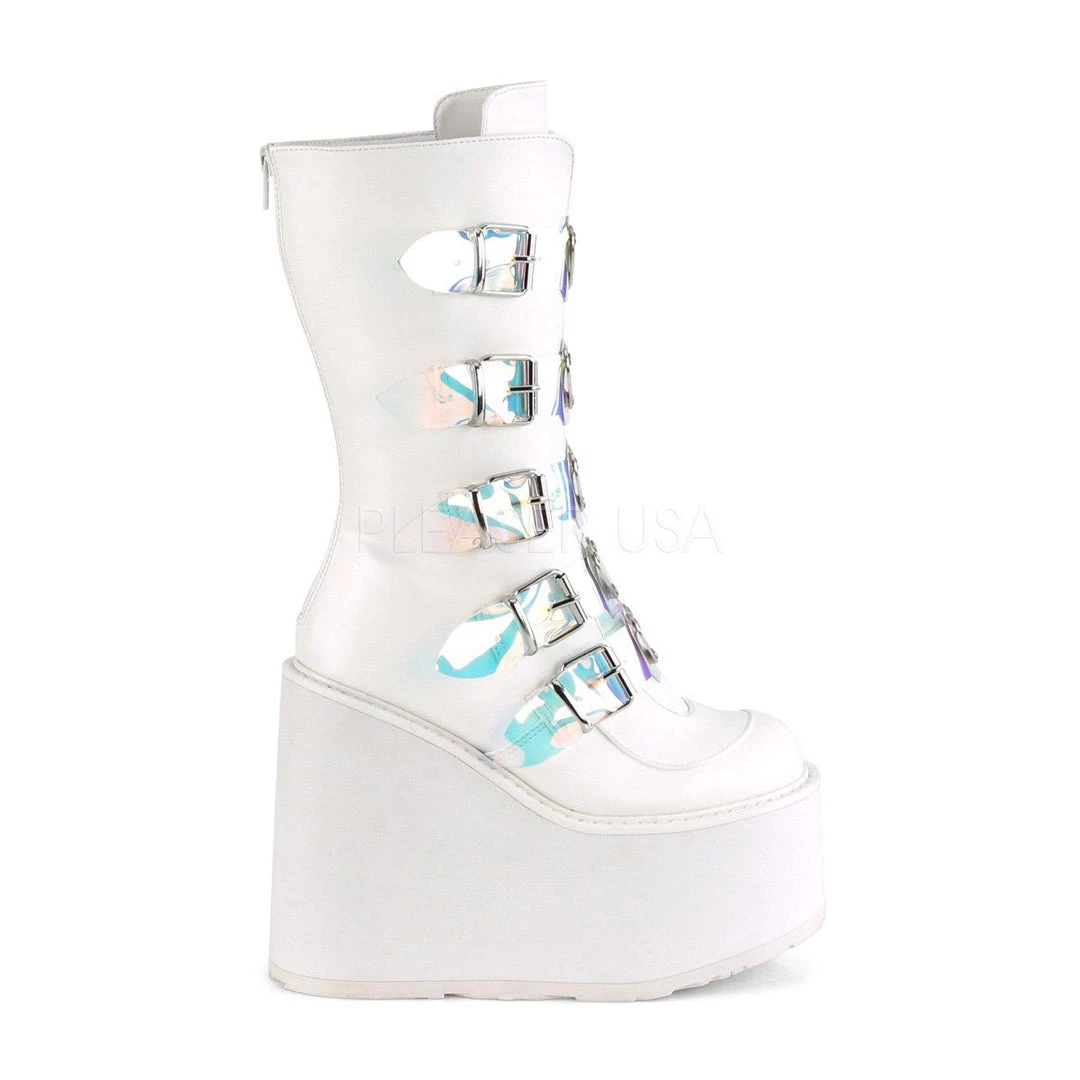 Demonia Boots SWING-230 White Vegan Leather Mid-Calf Boot 7 Demonia Boots SWING-230 White Vegan Leather Mid-Calf Boot