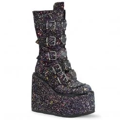 Demonia Boots SWING-230G Black Multi Glitter Mid-Calf Boot
