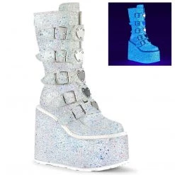 Demonia Boots SWING-230G White Multi Glitter Mid-Calf Boot