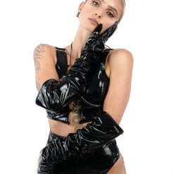 Naughty Thoughts Sinner Vinyl High Waist Shorts BLACK