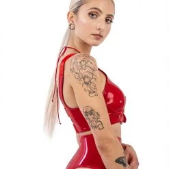 Naughty Thoughts Sinner Vinyl High Waist Shorts RED