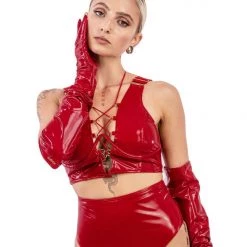 Naughty Thoughts Sinner Vinyl Opera Gloves Red
