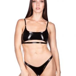 Naughty Thoughts New Arrivals Sinner Vinyl Underboob Top BLACK