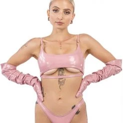 Naughty Thoughts Sinner Vinyl Underboob Top PINK