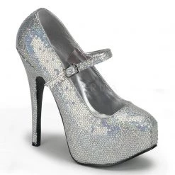 Bordello TEEZE-07H Silver Hologram Sequins Shoes