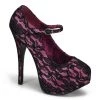Bordello Shoes TEEZE-07L Hot Pink Satin-Black Lace
