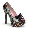 Pin Up Couture Shoes TEEZE-12-4 Black Patent (Muertos Print)