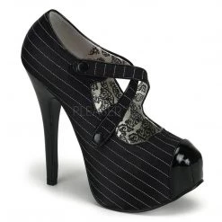 Bordello TEEZE-23 Black Pinstripes Satin-Black Patent Shoes