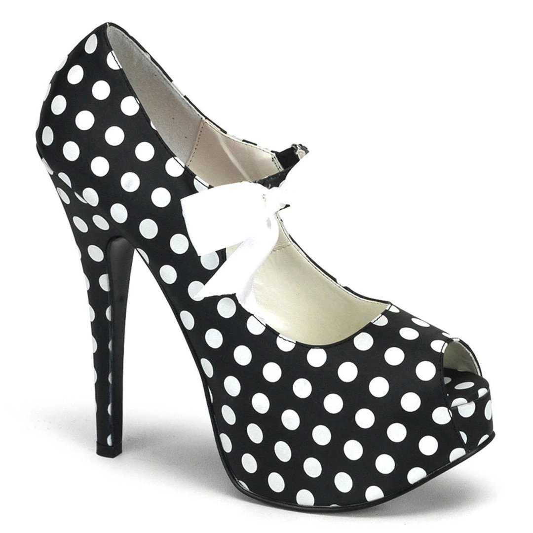 Bordello TEEZE-25 Black Satin Pu-White (Polka Dots) 3 Bordello TEEZE-25 Black Satin Pu-White (Polka Dots)