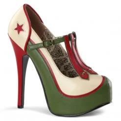 Bordello TEEZE-43 Cream-Olive Green Pu Shoes