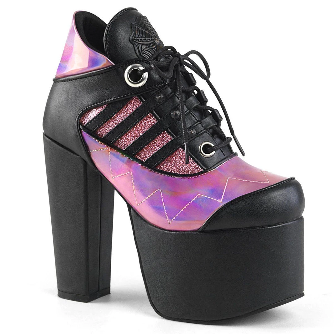 Demonia TORMENT-216 Black Vegan Leather-Pink Hologram Ankle Boot Boots 8 Demonia TORMENT-216 Black Vegan Leather-Pink Hologram Ankle Boot Boots