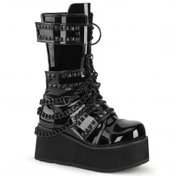 Demonia Boots TRASHVILLE-138 Black Patent Mid-Calf Boot
